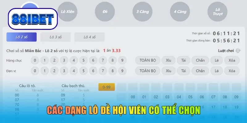 Các dạng lô đề hội viên có thể chọn