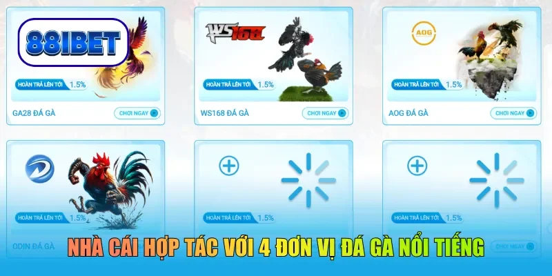 Nhà cái hợp tác với 4 đơn vị đá gà nổi tiếng